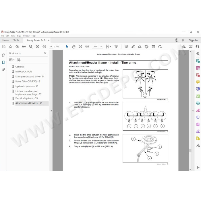 New Holland Rotary Tedder ProTed 3417 3625 3836 service manual
