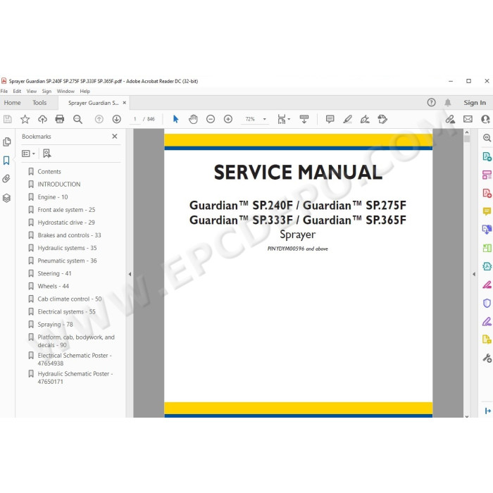 New Holland Sprayer Guardian SP.240F SP.275F SP.333F SP.365F service manual