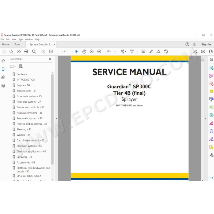 New Holland Sprayer Guardian SP.300C Tier 4B service manual