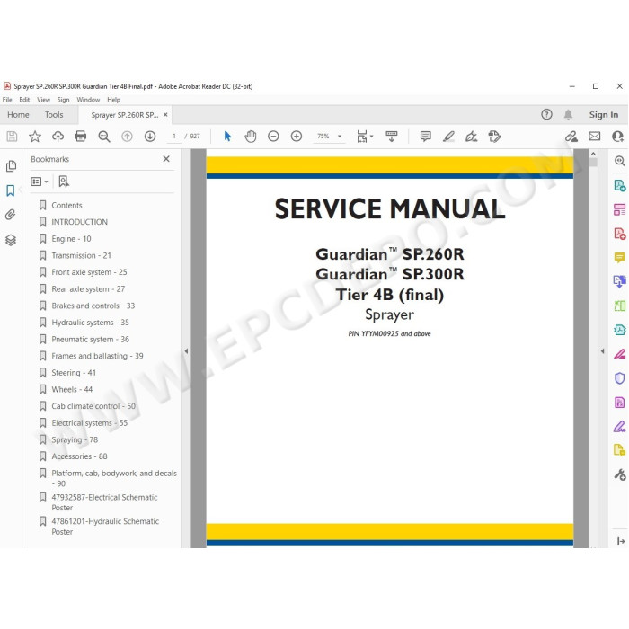 New Holland Sprayer Guardian SP.260R SP.300R Tier 4B service manual