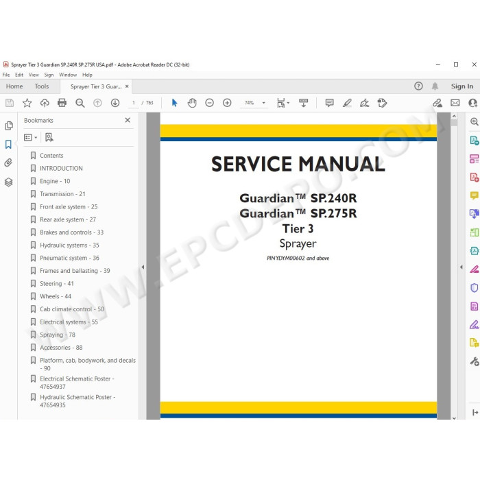 New Holland Sprayer Guardian SP.240R SP.275R Tier 3 service manual