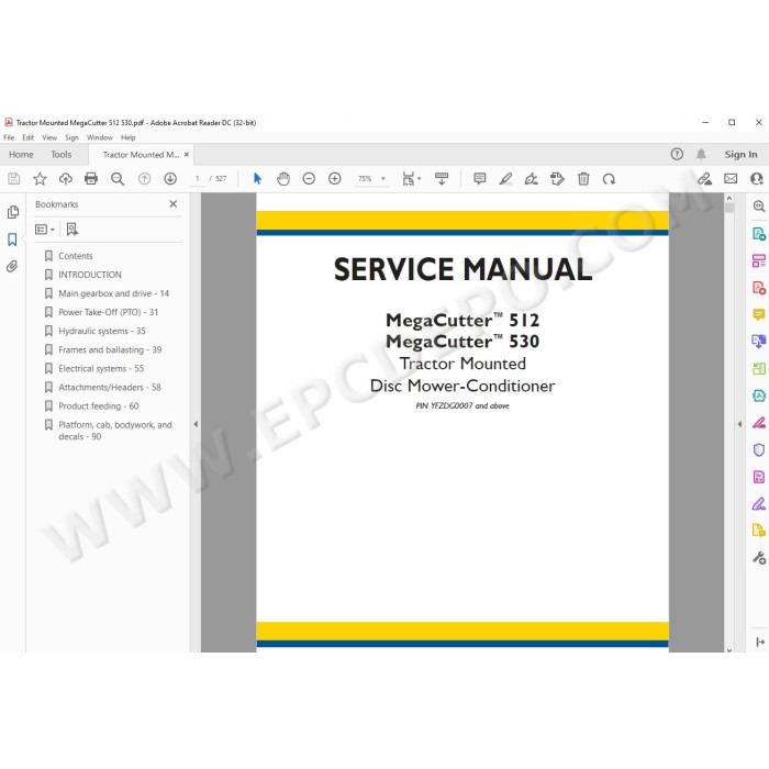 New Holland Disc Mower Conditioner MegaCutter 512 530  service manual