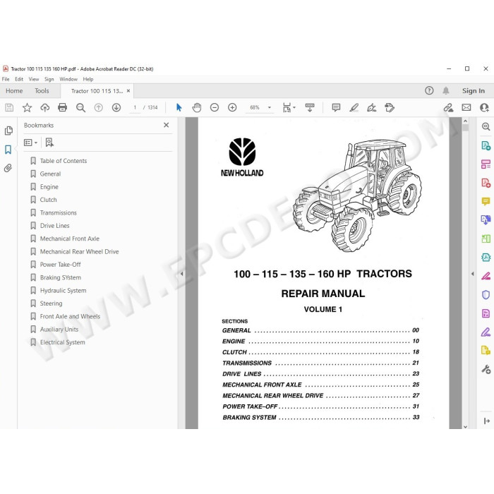 New Holland Tractor 100 115 135 160 HP service manual