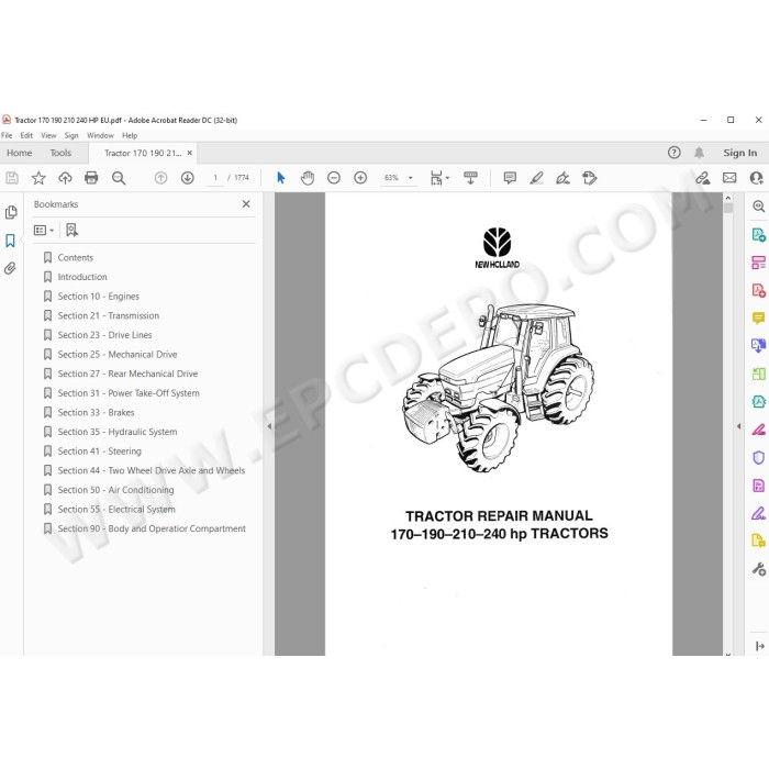 New Holland Tractor 170 190 210 240 HP service manual