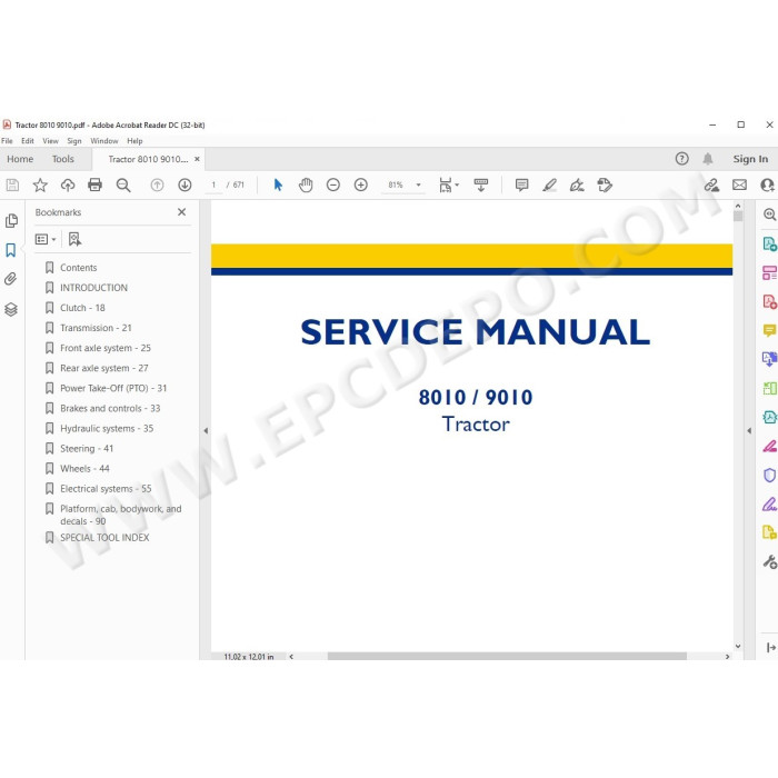 New Holland Tractor 8010 9010 service manual