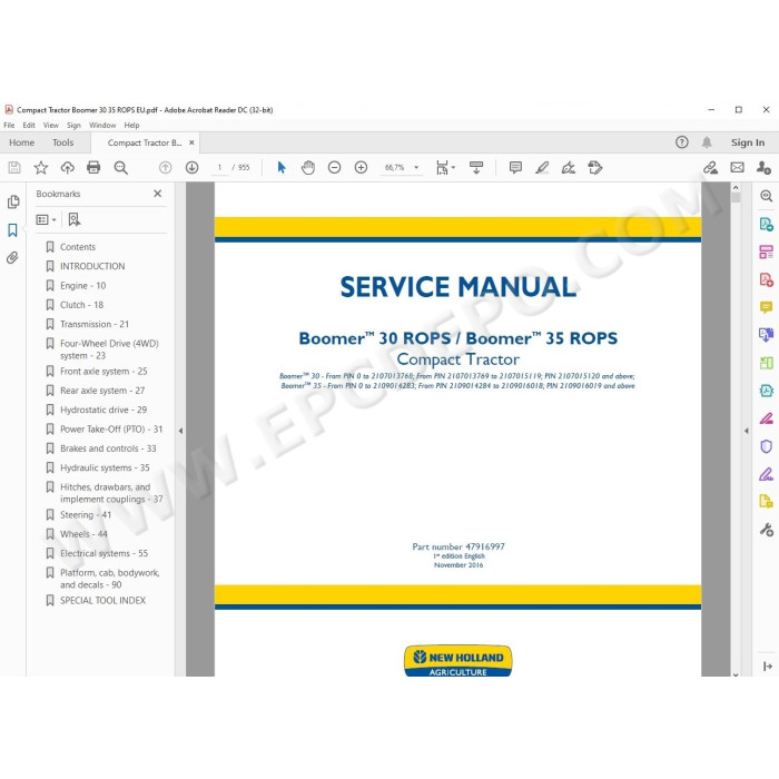 New Holland Tractor Boomer 30 35 Rops service manual
