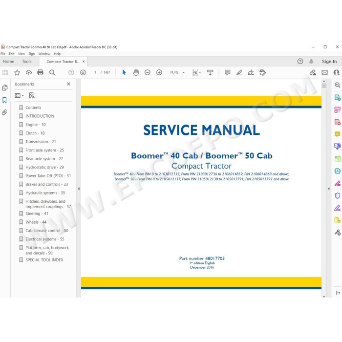 New Holland Tractor Boomer 40 50 Cab service manual