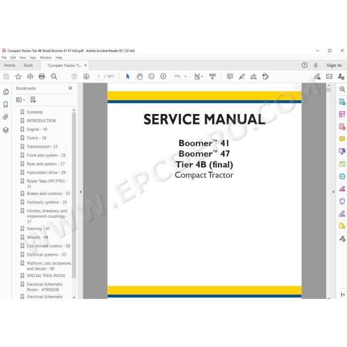 New Holland Tractor Boomer 41 47 Tier 4B service manual