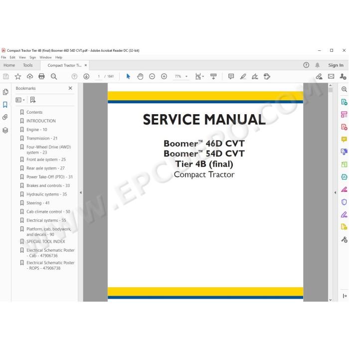 New Holland Tractor Boomer 46D, 54D CVT Tier 4B service manual