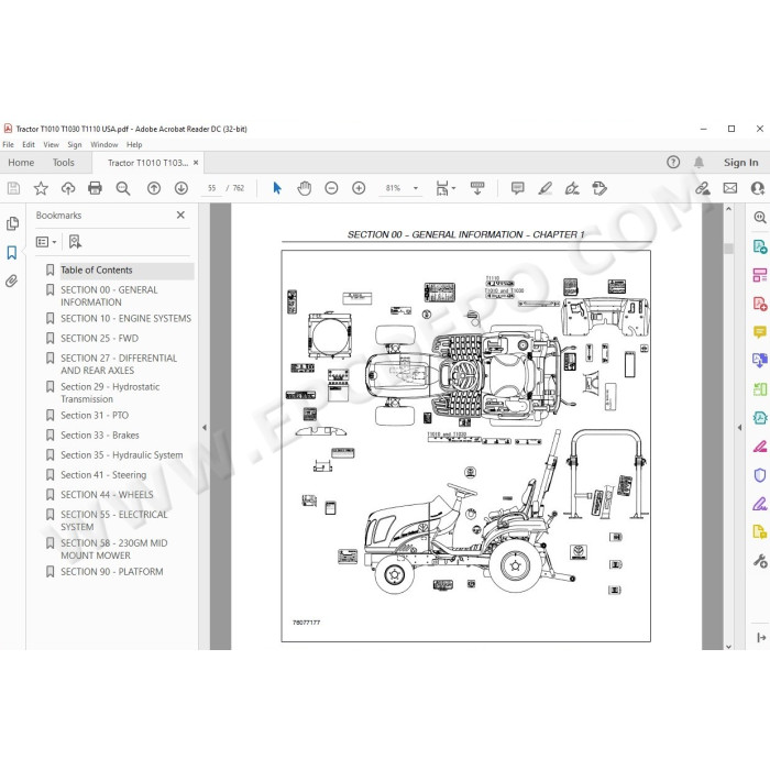 New Holland Tractor T1010 T1030 T1110 service manual