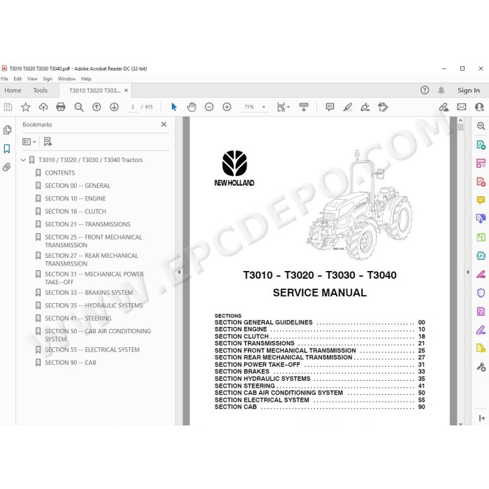 New Holland Tractor T3010 T3020 T3030 T3040 service manual