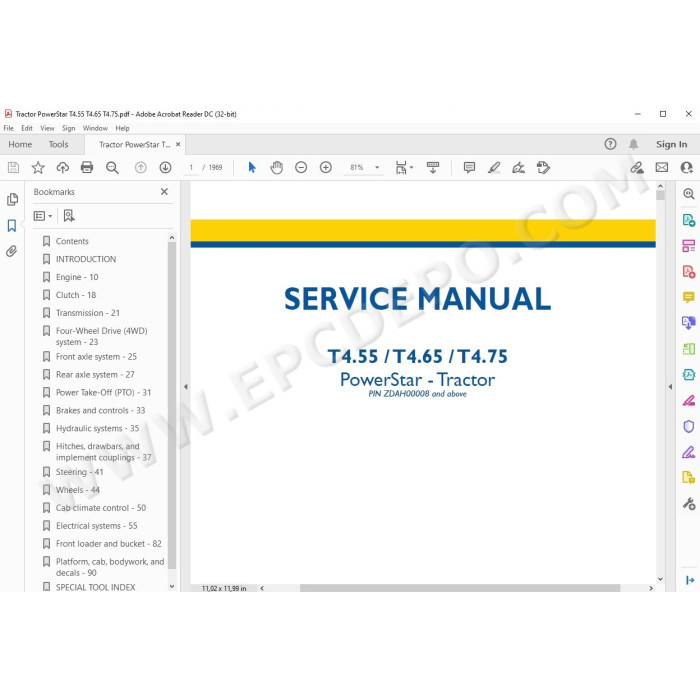 New Holland Tractor T4.55 T4.65 T4.75 Powerstar Tier 4B service manual