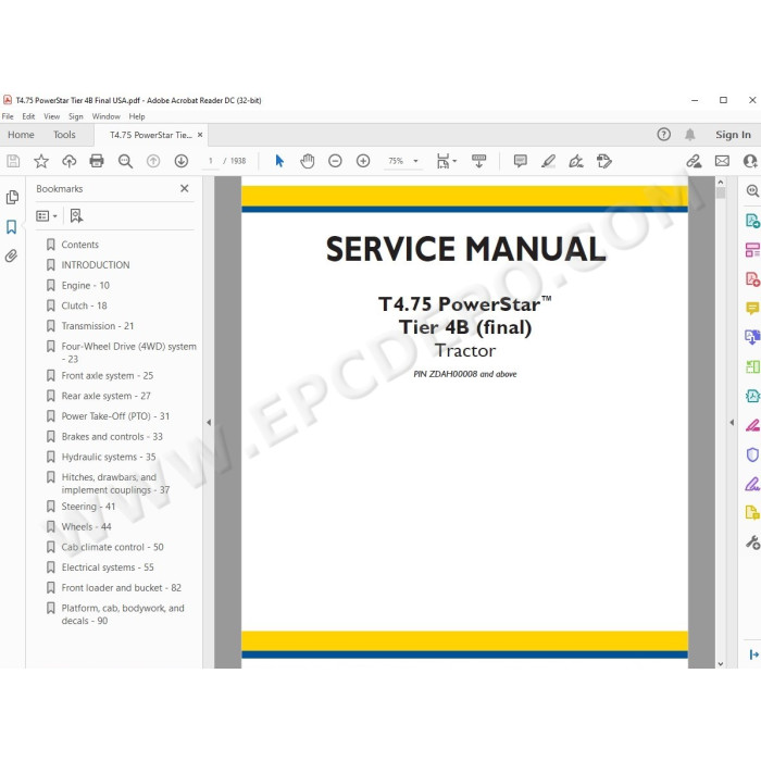 New Holland Tractor T4.75 PowerStar Tier 4b service manual
