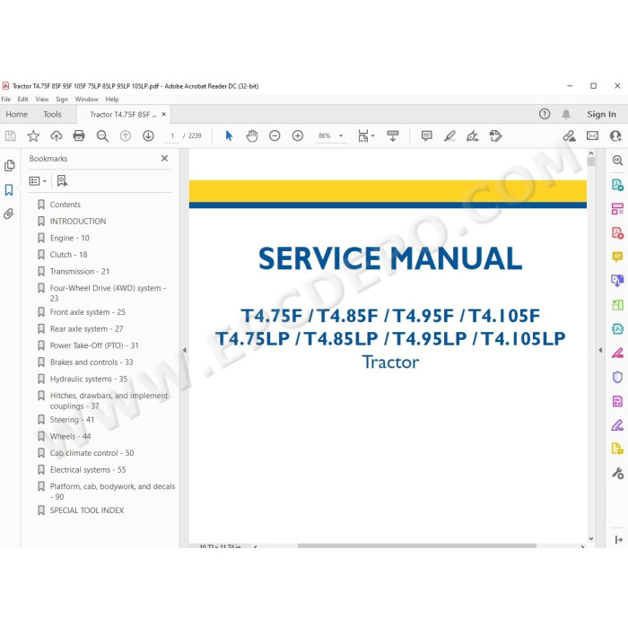 New Holland Tractor T4.75LP T4.85LP T4.95LP T4.105LP service manual