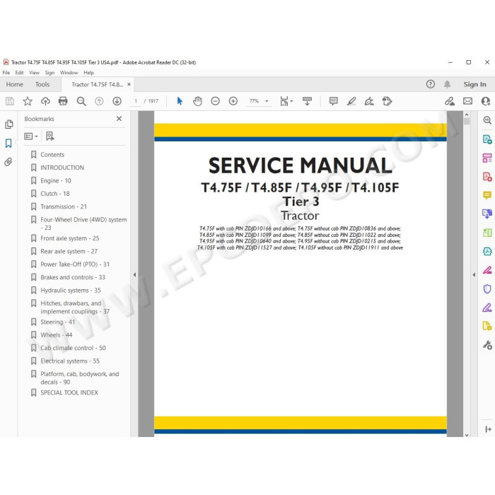 New Holland Tractor T4.75F T4.85F T4.95F T4.105F Tier 3 service manual