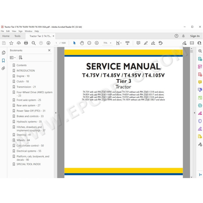 New Holland Tractor T4.75V T4.85V T4.95V T4.105V Tier 3 service manual