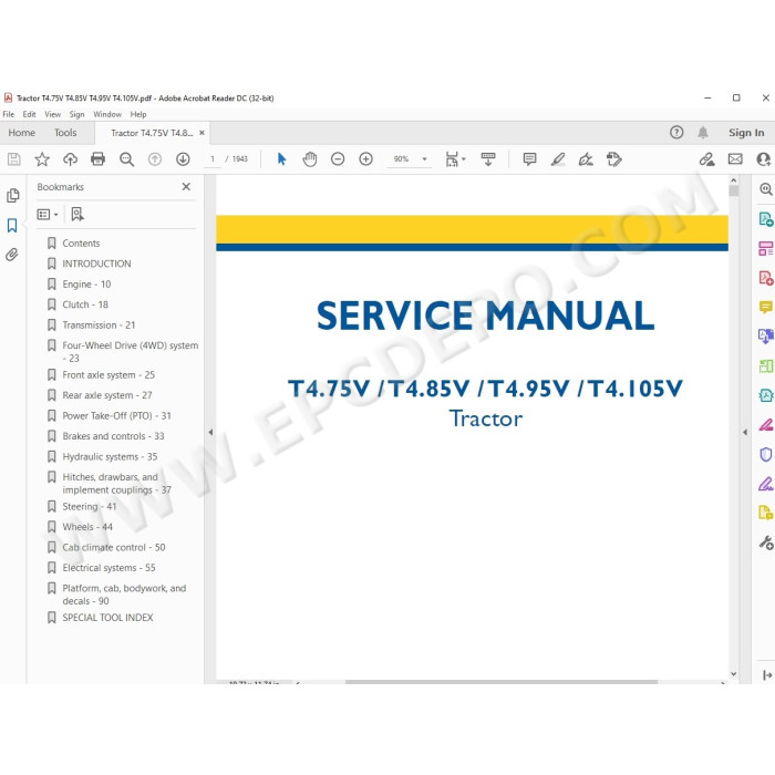 New Holland Tractor T4.75V T4.85V T4.95V T4.105V service manual