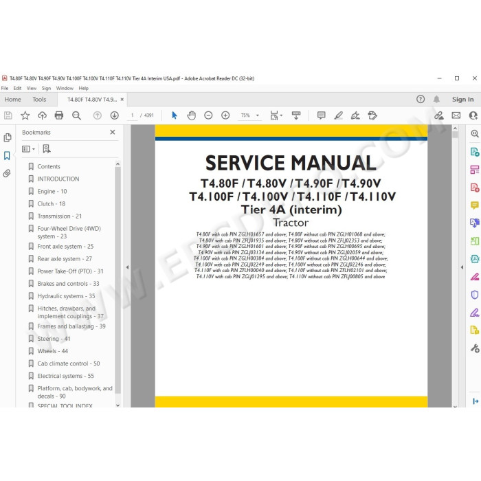 New Holland Tractor T4.80F T4.80V T4.90F T4.90V Tier 4A service manual