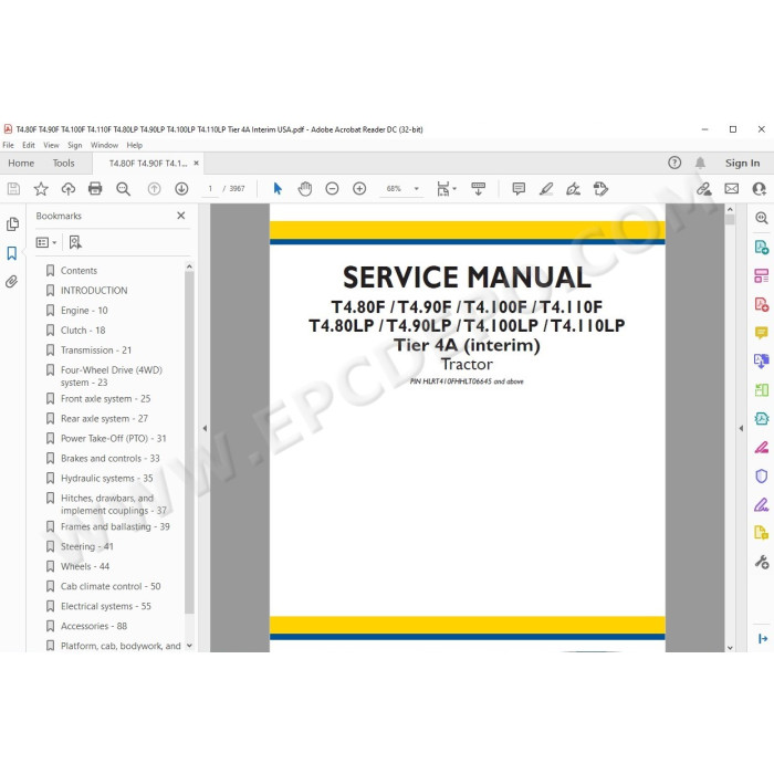 New Holland Tractor T4.80F T4.90F T4.100F T4.110F Tier 4A service manual