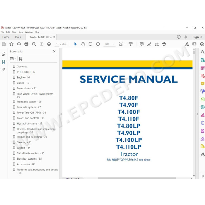 New Holland Tractor T4.80LP T4.90LP T4.100LP T4.110LP service manual