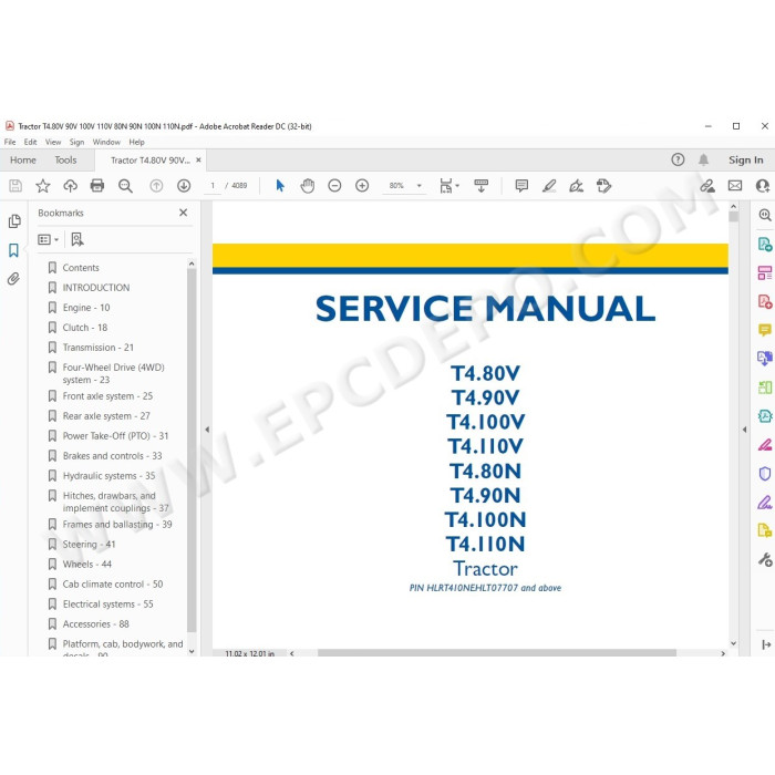 New Holland Tractor T4.80V T4.90V T4.100V T4.110V service manual
