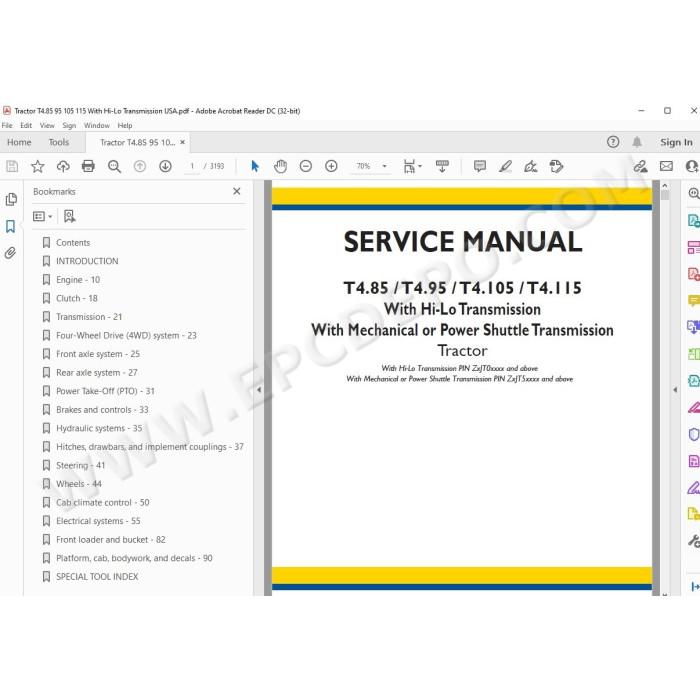 New Holland Tractor T4.85 T4.95 T4.105 T4.115 service manual
