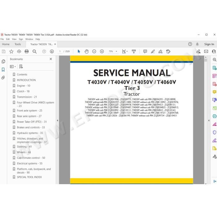 New Holland Tractor T4030V T4040V T4050V T4060V Tier 3 service manual