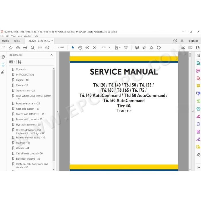 New Holland Tractor T6.120 T6.140 T6.150 T6.155 Tier 4A service manual