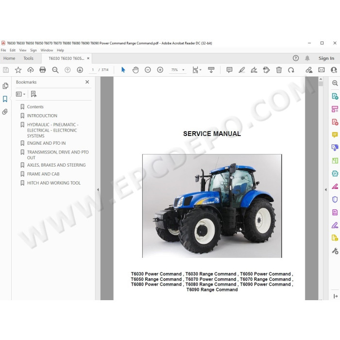 New Holland Tractor T6030 T6050 T6070 T6080 T6090 Power / Range Command service manual