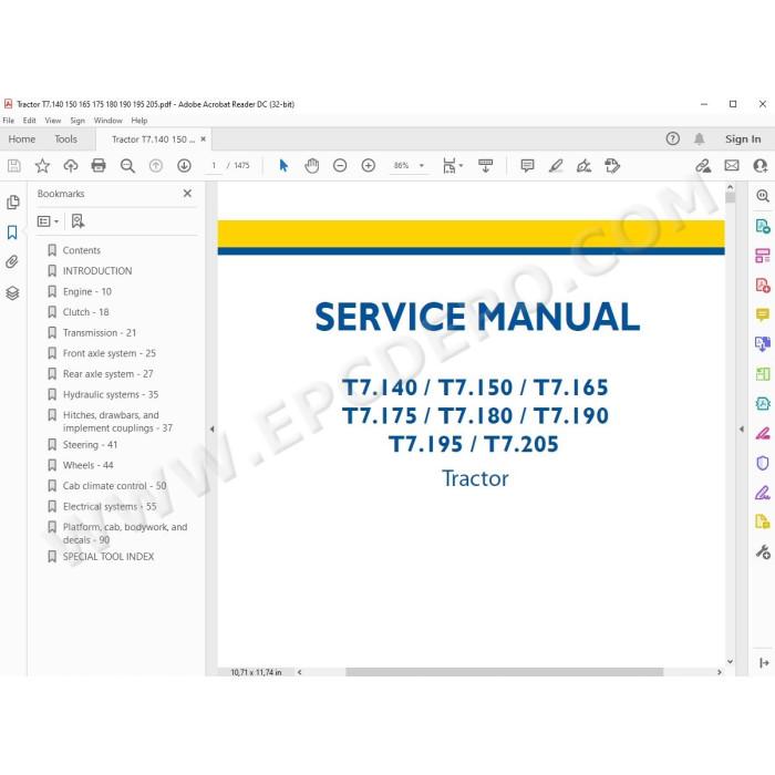 New Holland Tractor T7.180 T7.190 T7.195 T7.205 service manual
