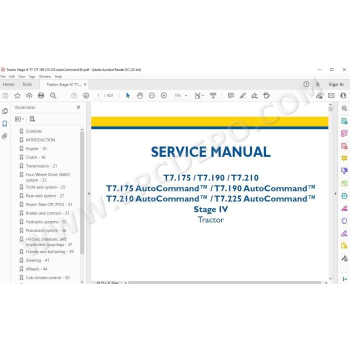 New Holland Tractor T7.175 T7.190 T7.210 T7.225 AutoCommand Stage IV service manual
