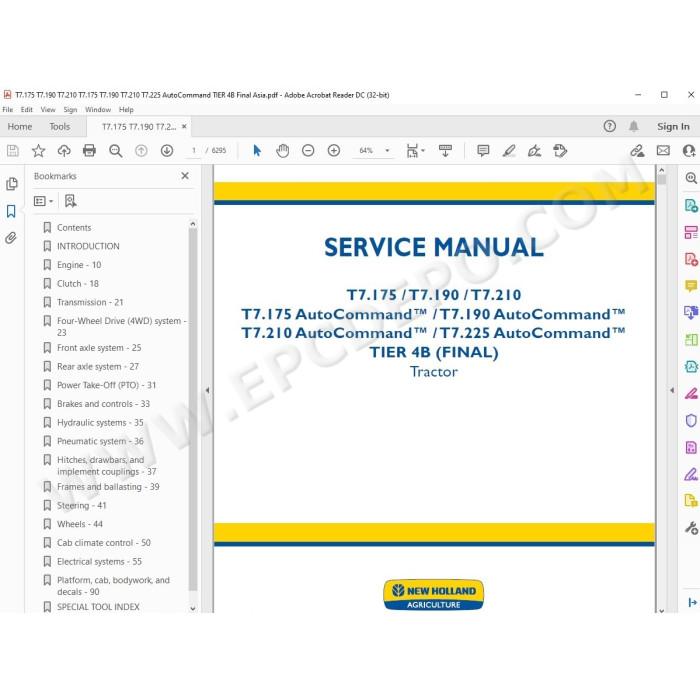 New Holland Tractor T7.175 T7.190 T7.210 T7.225 AutoCommand Tier 4B service manual