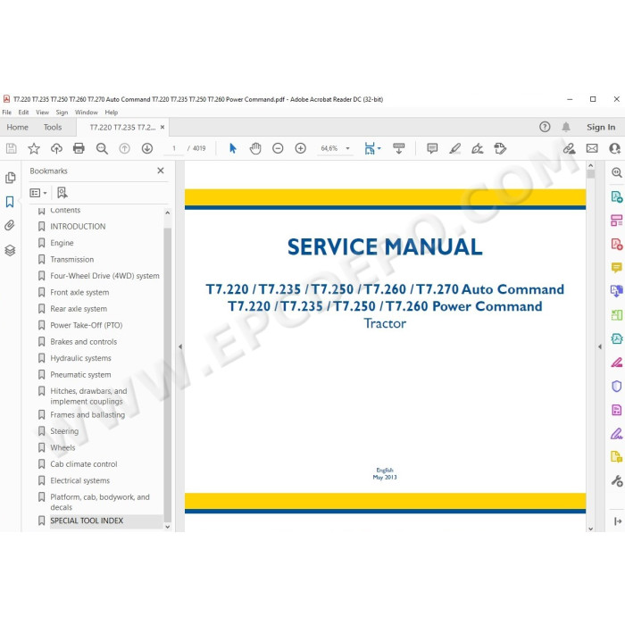 New Holland Tractor T7.220 T7.235 T7.250 T7.260 Power Command service manual