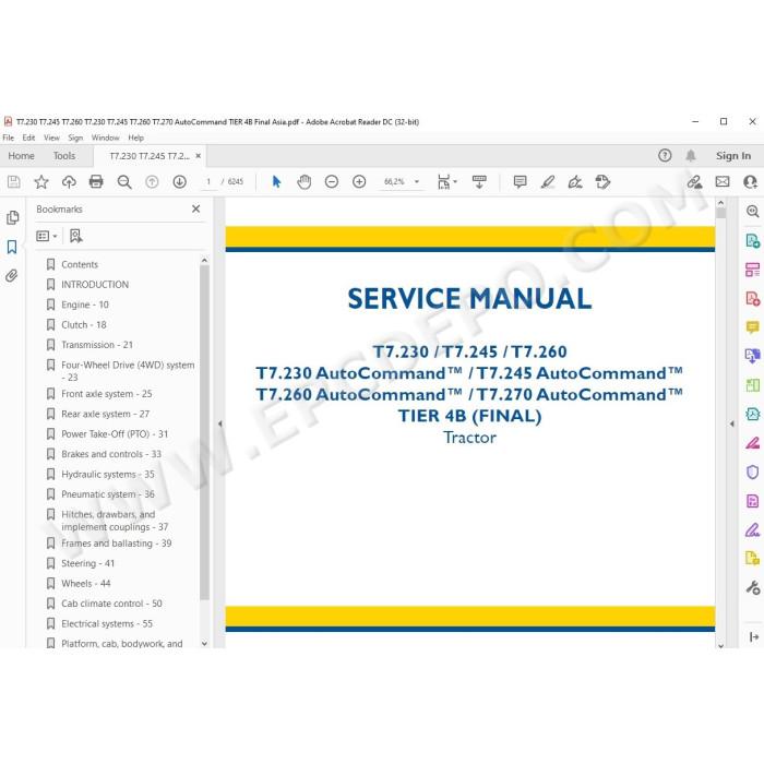 New Holland Tractor T7.230 T7.245 T7.260 T7.270 AutoCommand Tier 4B service manual