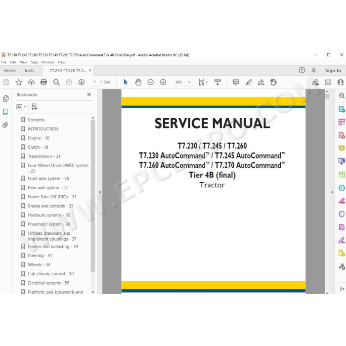 New Holland Tractor T7.230 T7.245 T7.260 T7.270 AutoCommand Tier 4B US service manual