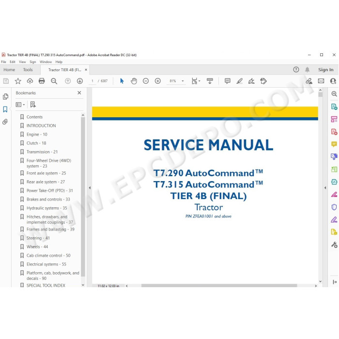 New Holland Tractor T7.290 T7.315 AutoCommand Tier 4B / Stage IV service manual