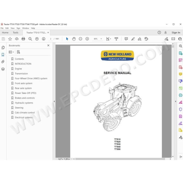 New Holland Tractor T7510 T7520 T7530 T7540 T7550 service manual