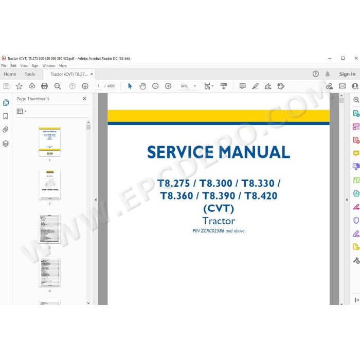 New Holland Tractor T8.275 T8.300 T8.330 T8.360 T8.390 T8.420 CVT service manual