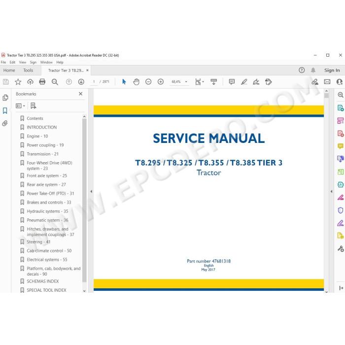 New Holland Tractor T8.295 T8.325 T8.355 T8.385 Tier 3 service manual