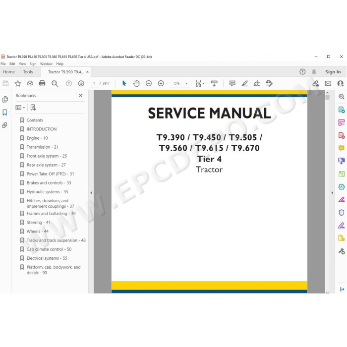 New Holland Tractor T9.390 T9.450 T9.505 Tier 4 service manual