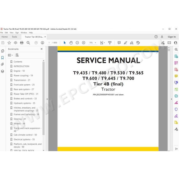 New Holland Tractor T9.565 T9.600 T9.645 T9.700 Tier 4b US service manual