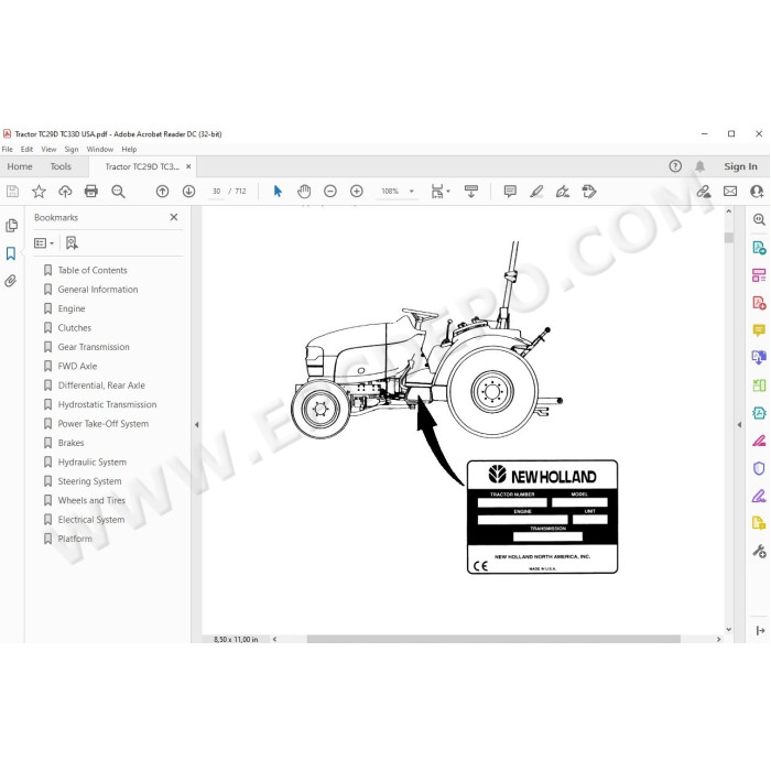 New Holland Tractor TC29D TC33D service & repair manual