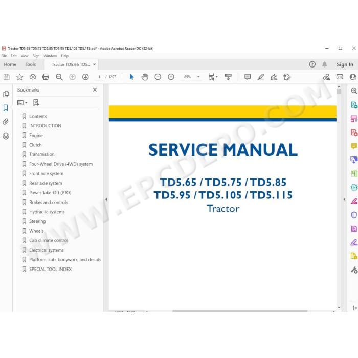 New Holland Tractor TD5.65 TD5.75 TD5.85 TD5.95 TD5.105 TD5.115 service manual