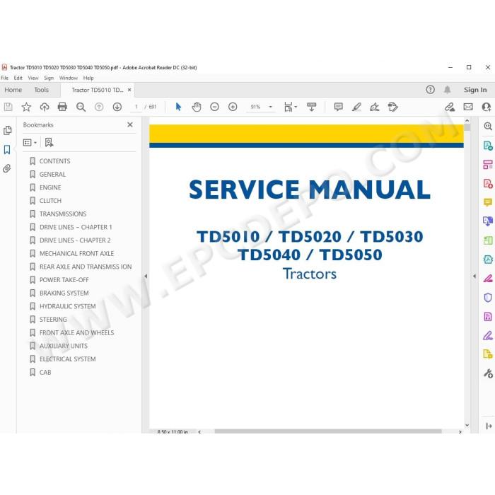 New Holland Tractor TD5010 TD5020 TD5030 TD5040 TD5050 service manual