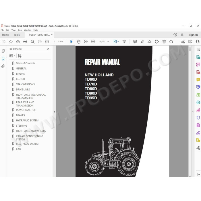 New Holland Tractor TD60D TD70D TD80D TD90D TD95D service manual