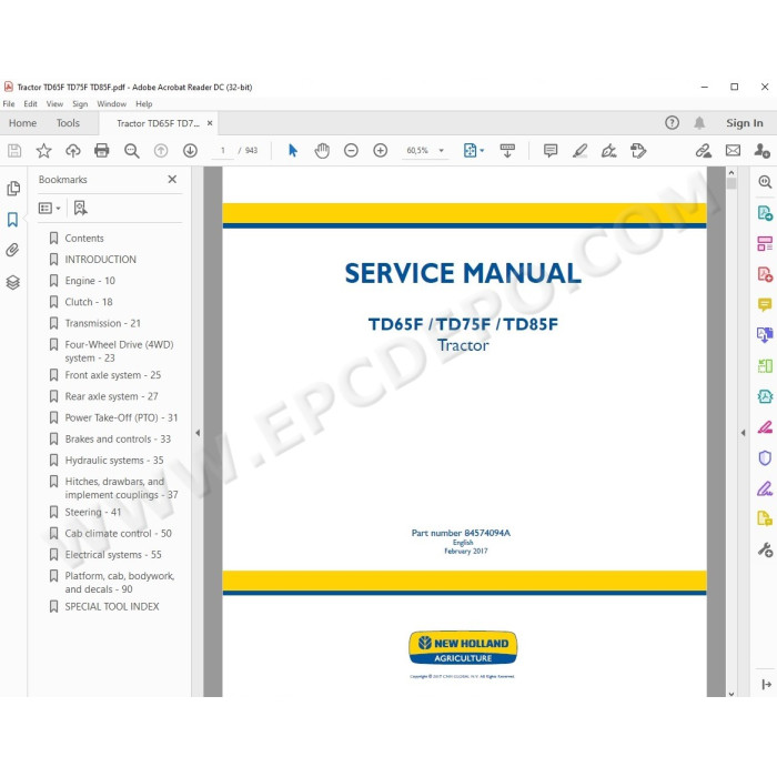 New Holland Tractor TD65F TD75F TD85F service manual