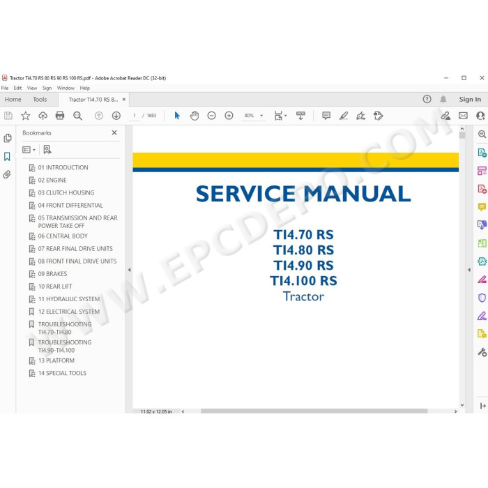 New Holland Tractor TI4.70 RS, TI4.80 RS, TI4.90 RS, TI4.100 RS service manual
