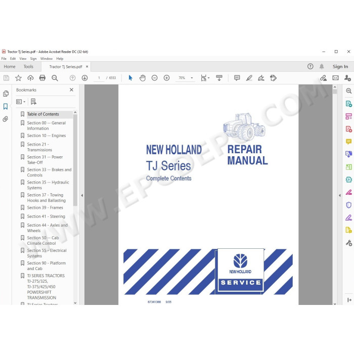 New Holland Tractor TJ series 275 325 375 425 450 service manual