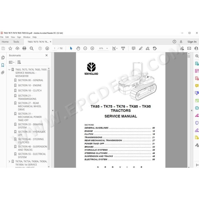 New Holland Tractor TK65 TK75 TK76 TK85 TK95 service manual