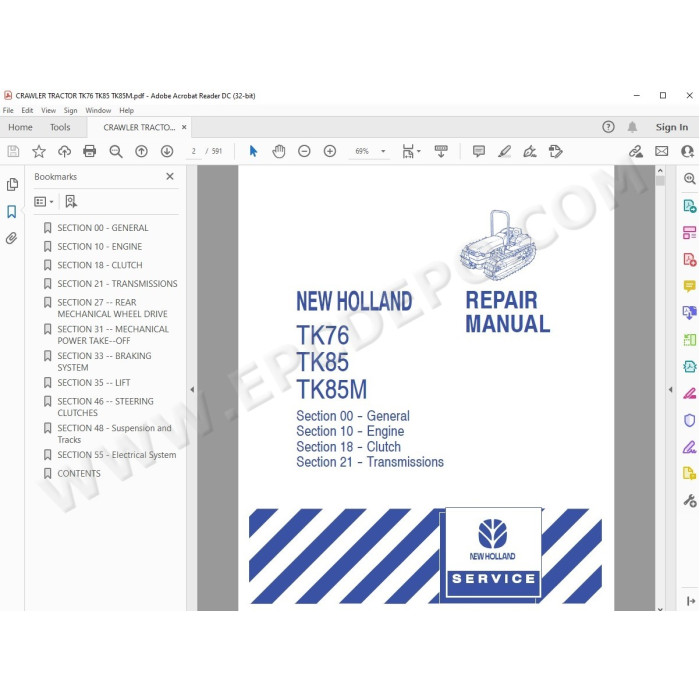 New Holland Tractor TK76 TK85 TK85M service manual